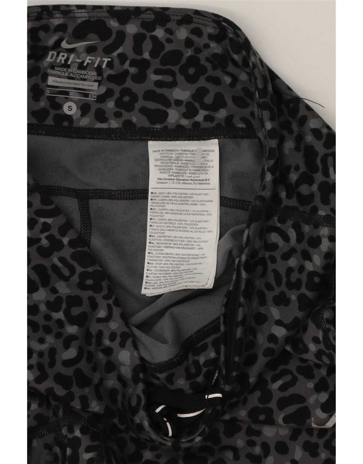 Nike Dame Dri Fit Leggings UK 8 Small Grey Animal Print Polyester