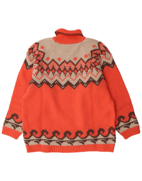 Kaos Dame Turtle Neck Jumper Sweater UK 16 Large Orange Fair Isle