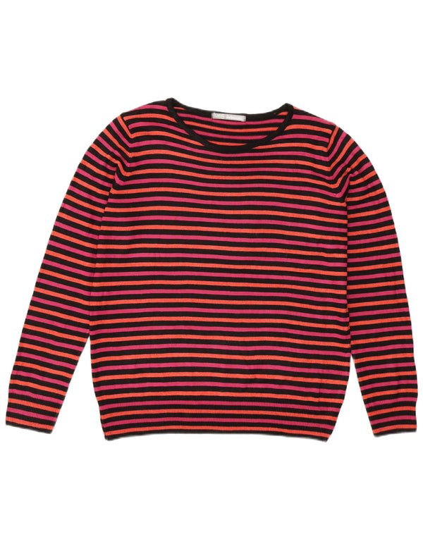 MARKS & SPENCER Dame Boat Neck Jumper Sweater UK 14 Stor Pink Stribet