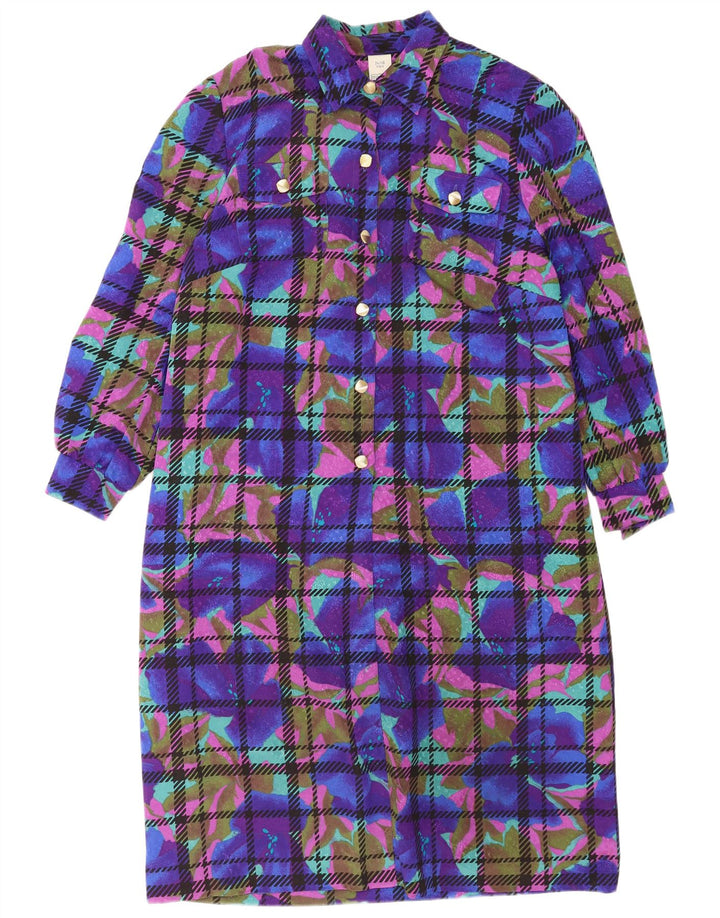 Vintage kvinders abstrakt mønster pullover skjortekjole IT 52 2XL Blå