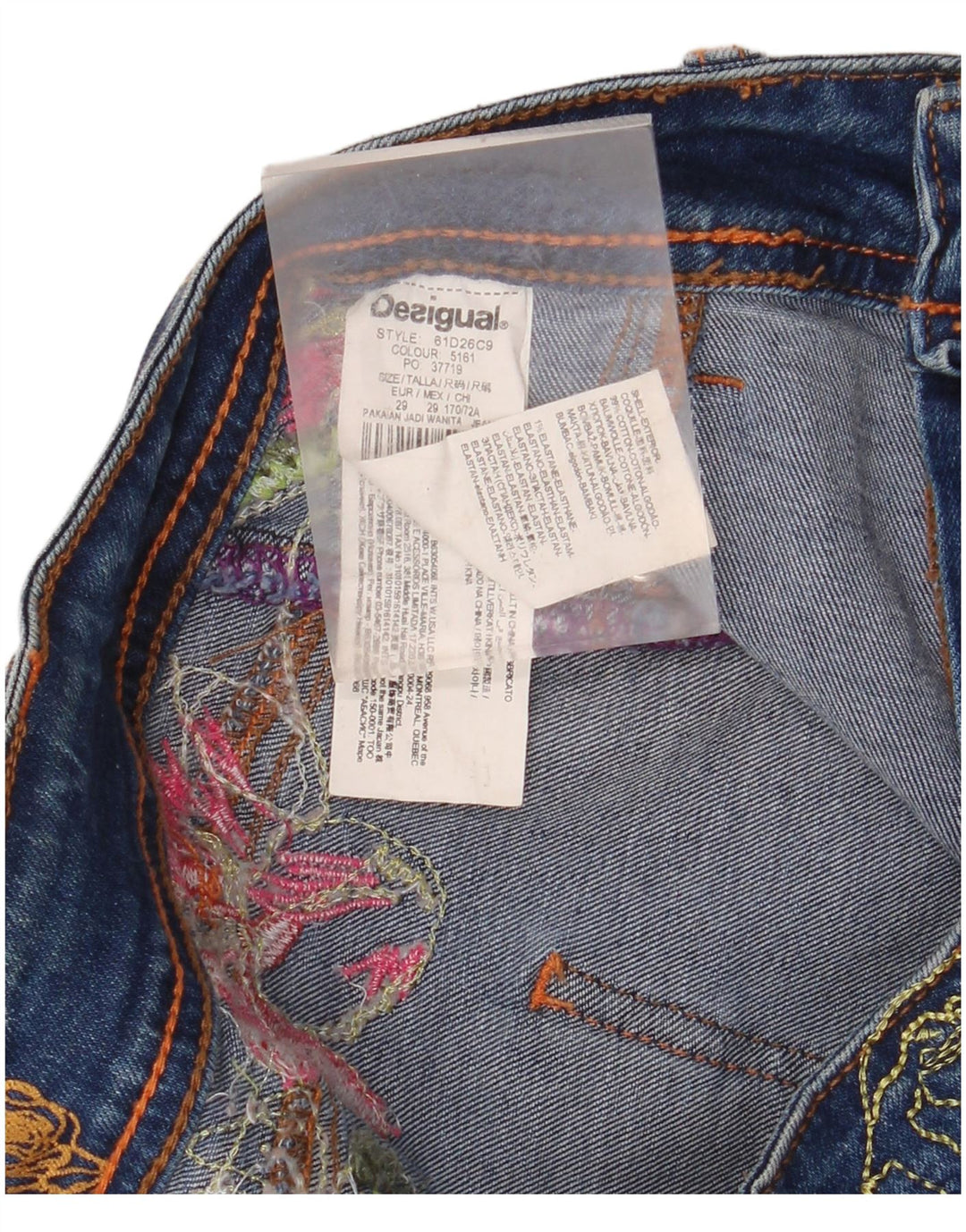 Desigual Dame Slim Jeans W29 L32 Blå Blomster Bomuld