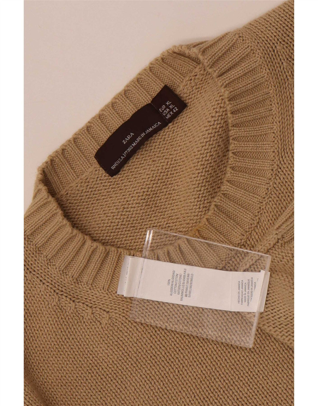 Zara Herre sweater med rund hals XL Beige bomuld