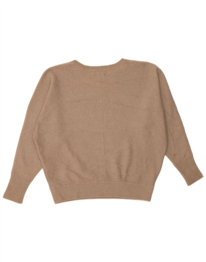 Massimo Dutti Dame Oversized Boat Neck Jumper Sweater UK 6 XS Beige Uld