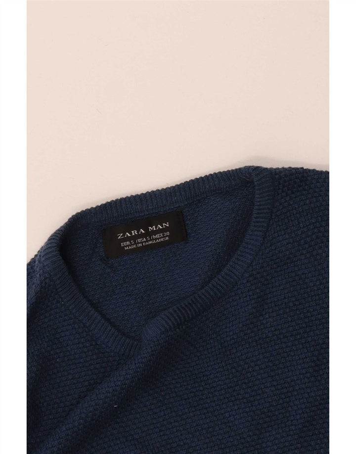 Zara Herre sweater med rund hals, lille marineblå