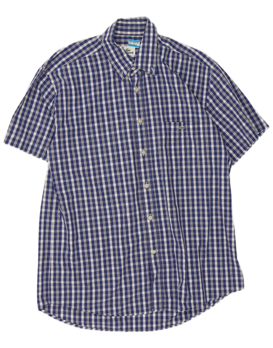 Lacoste Kortærmet Herreskjorte Størrelse 40 Medium Blue Gingham Cotton
