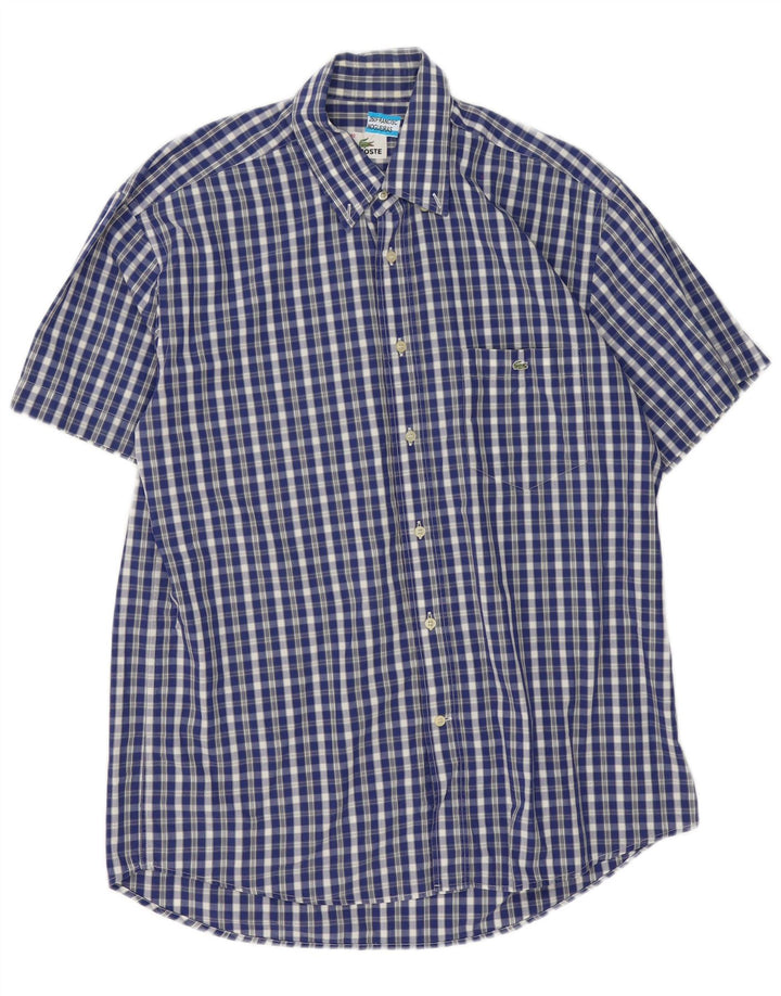 Lacoste Kortærmet Herreskjorte Størrelse 40 Medium Blue Gingham Cotton