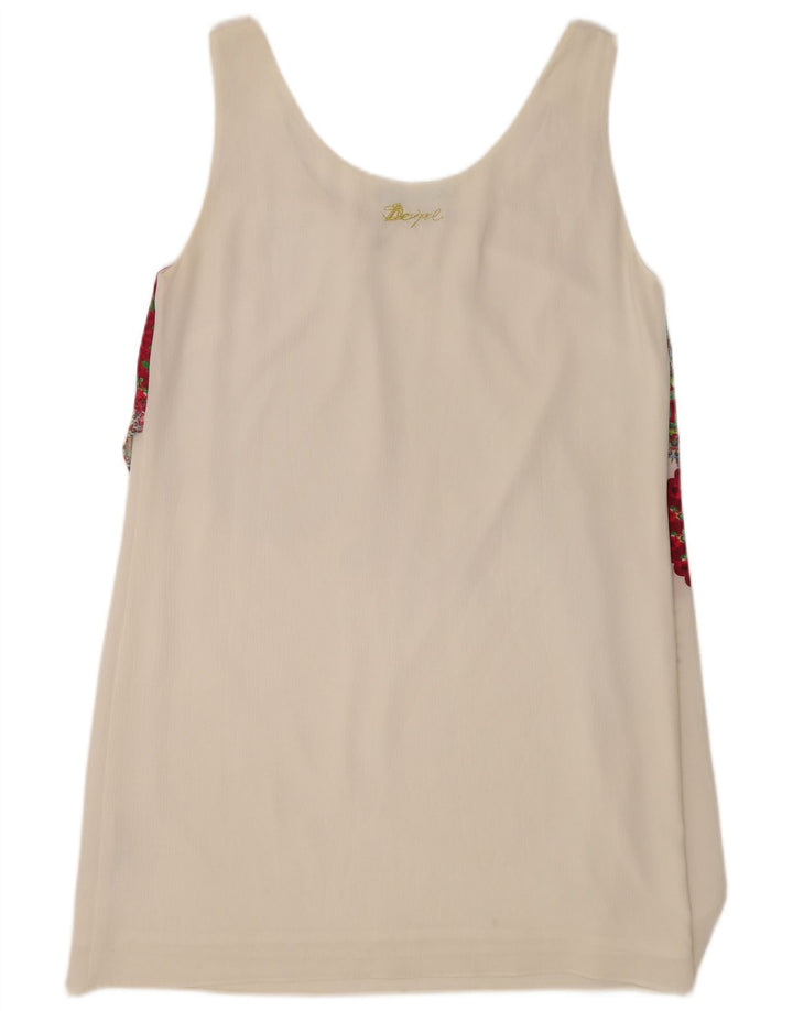 Desigual Dame Ærmeløs Tunika Top EU 44 XL Hvid Floral Polyester