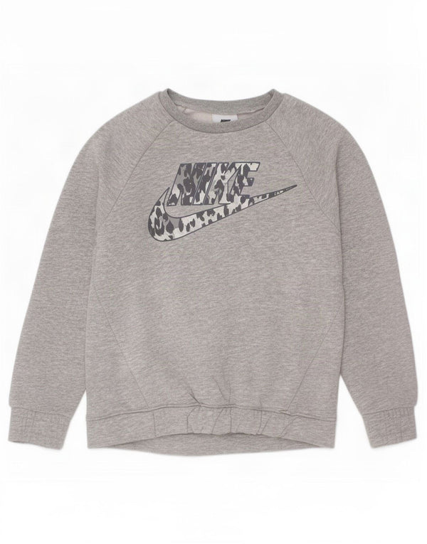 Nike Girls Graphic Sweatshirt Jumper 6-7 Years Large Grey Cotton