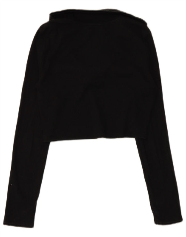 Zara Dame langærmet Crop Polo Shirt UK 12 Medium Black