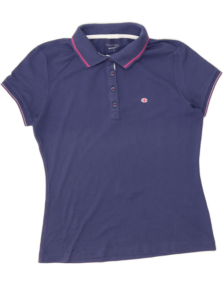 CHAMPION Womens Heritage Fit Polo Shirt UK 12 Medium Navy Blue Vintage Champion and Second-Hand Champion from Messina Hembry 