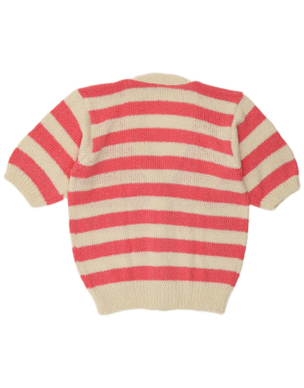 VINTAGE kortærmet cardigan sweater til kvinder IT 42/44 Medium Pink stribet