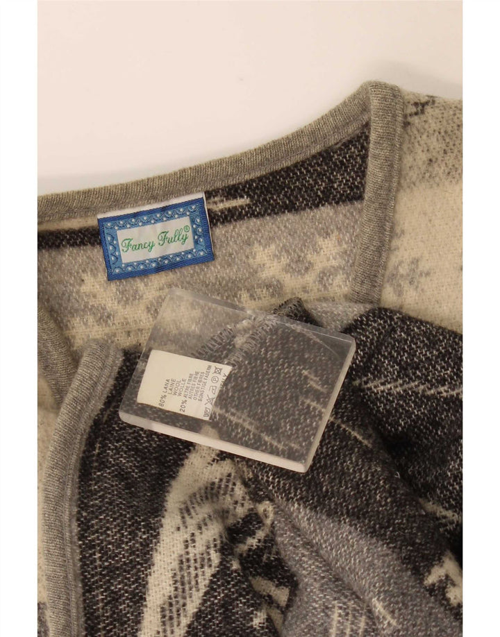 Vintage herre grafisk ærmeløs cardigan sweater mellemgrå uld