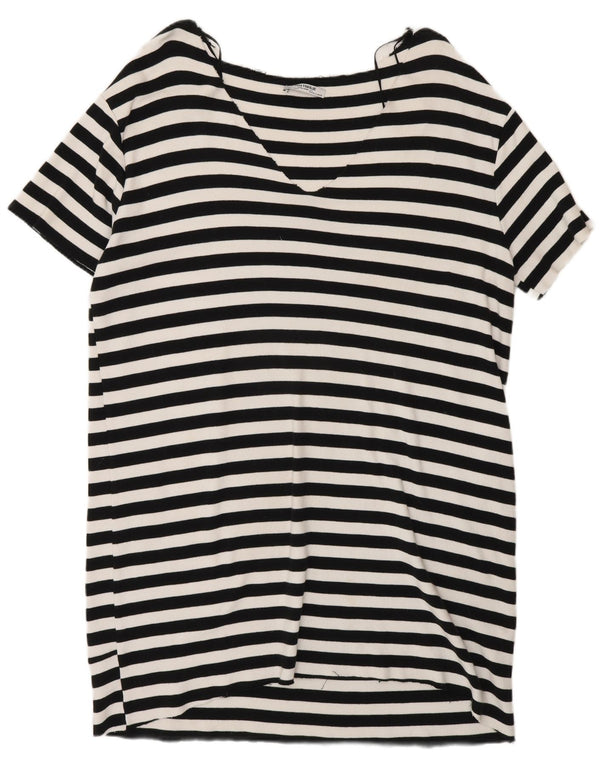Zara Womens T-Shirt Dress UK 16 Large White Striped Cotton