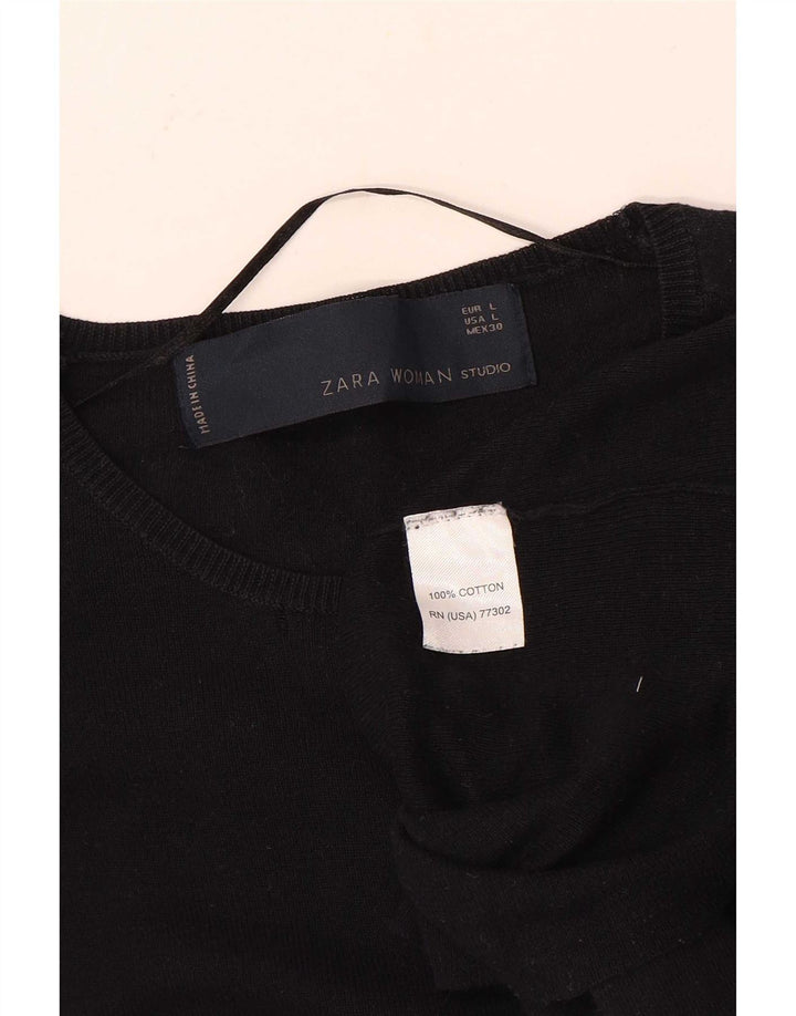 Zara Dame Top Langærmet UK 14 Stor Sort Bomuld