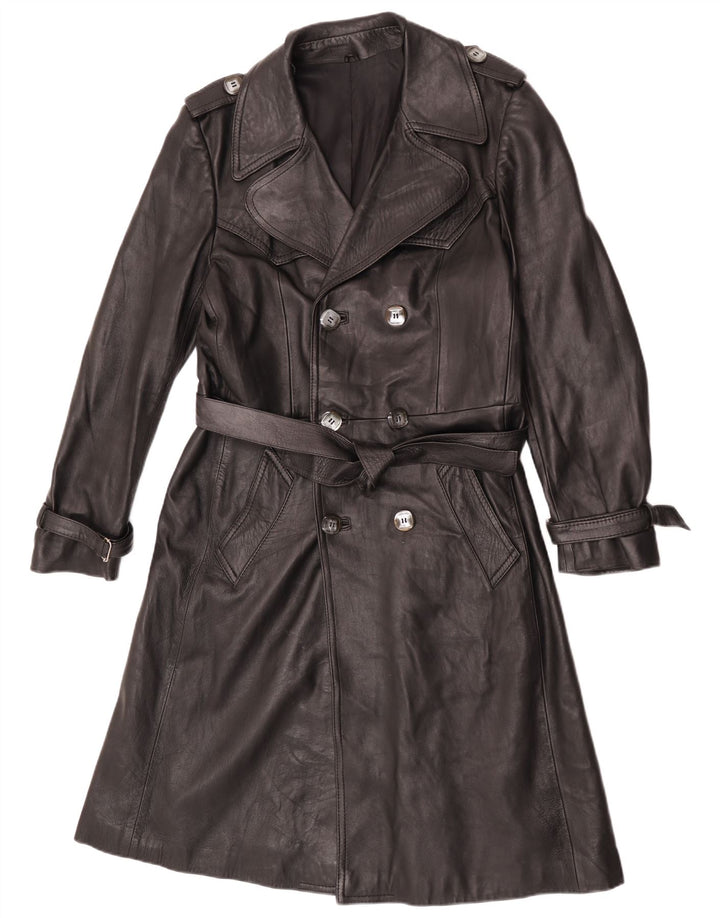 Vintage herre dobbeltradet læder trenchcoat UK 36 Small Black