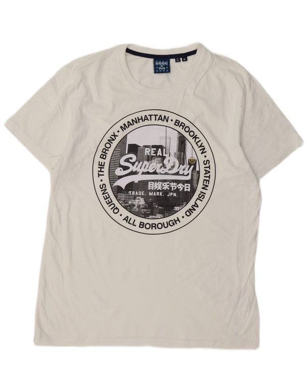 SUPERDRY Grafisk T-shirt top til kvinder UK 18 XL Hvid bomuld