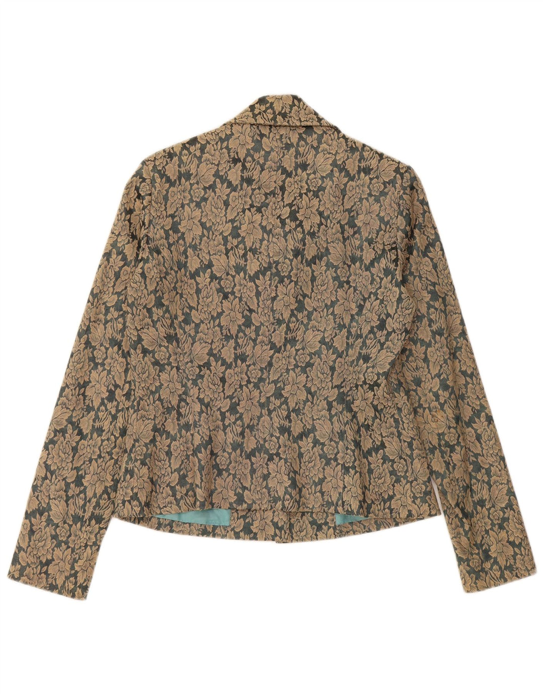 VINTAGE Dame 3-knaps blazerjakke EU 40 Mellembrun blomsterbomuld