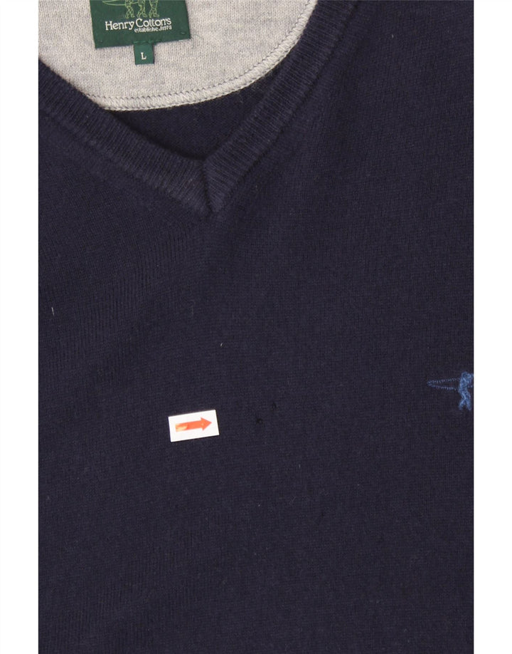 HENRY COTTONS Herre V-hals sweater Stor marineblå