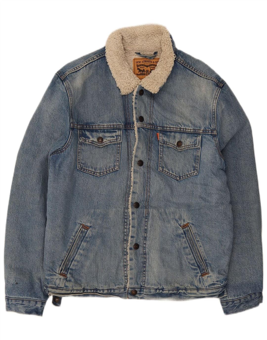 Levi's Herre Sherpa Denimjakke UK 40 Stor Blå Bomuld