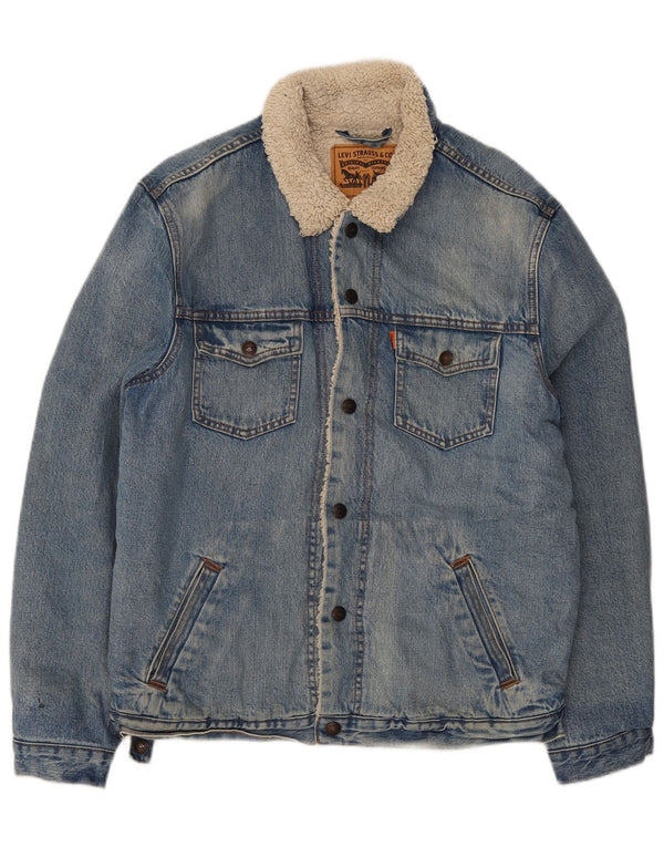 Levi's Herre Sherpa Denimjakke UK 40 Stor Blå Bomuld