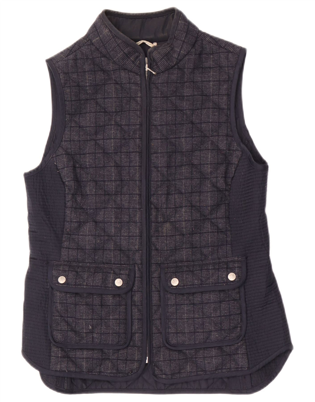 Besætningstøj Dame Quilted Gilet UK 10 Small Navy Blue Check Polyester