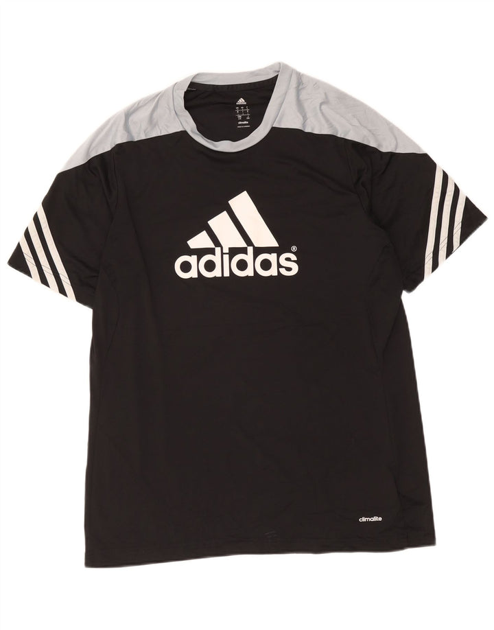 Adidas Herre Climalite Grafisk T-Shirt Top Stor Sort Colourblock Polyester