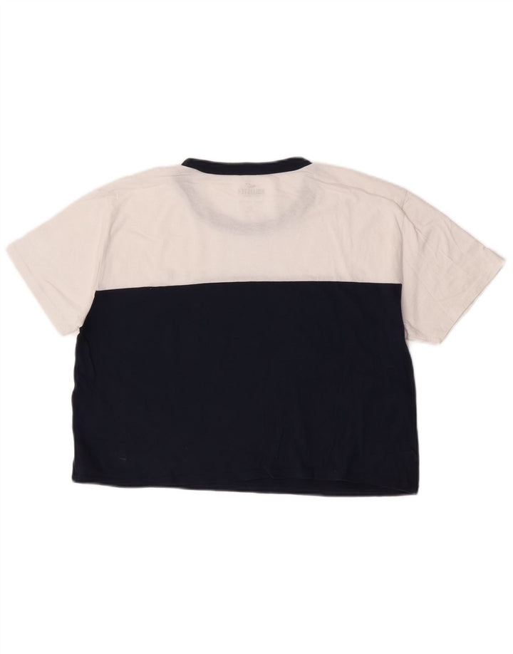 Hollister Kvinders Crop Grafisk T-Shirt Top Medium Navy Blue Colourblock