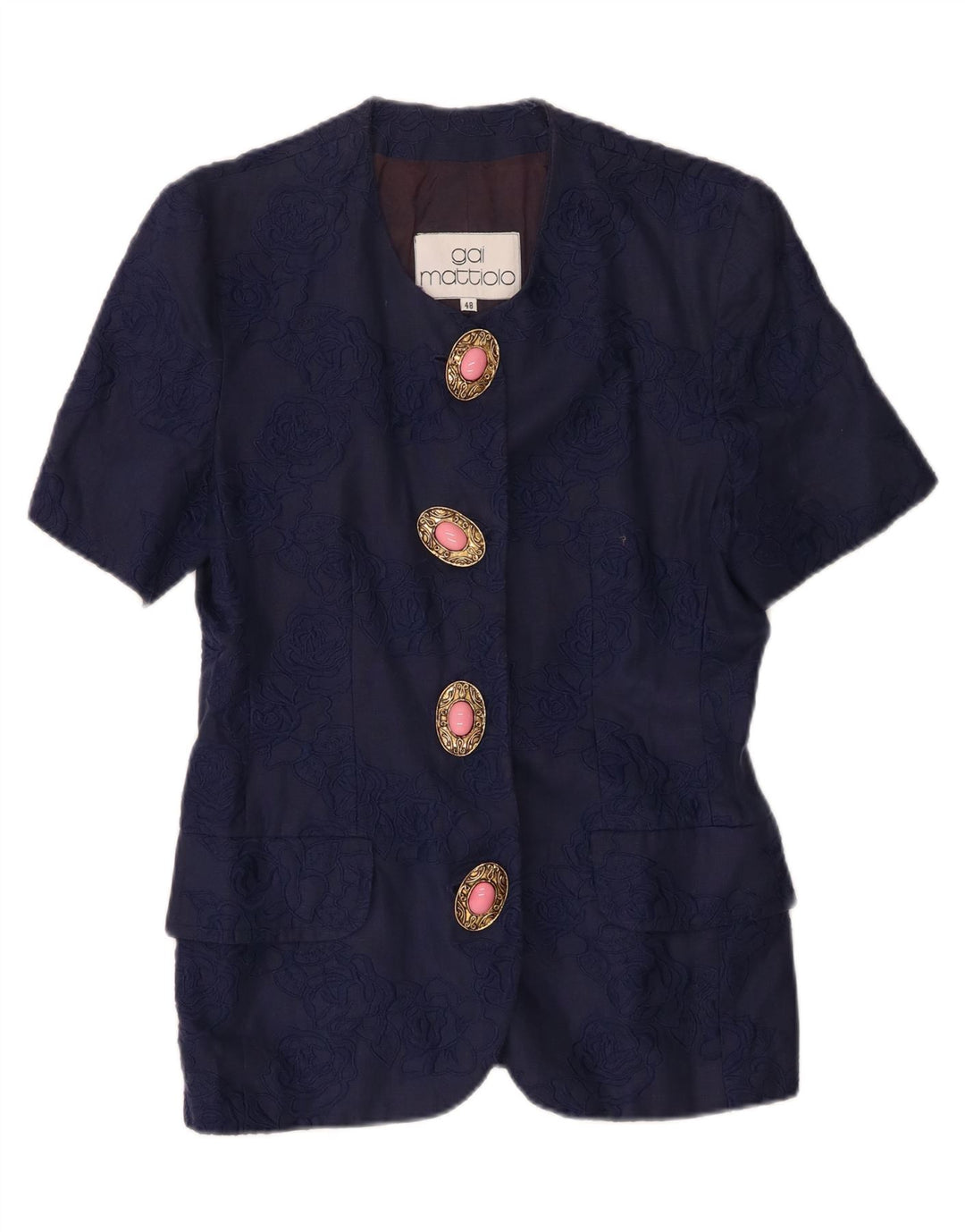 Gai Mattiolo Dame Kortærmet Blazer Jacket IT 48 XL Navy Blue Linen