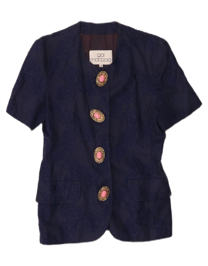 Gai Mattiolo Dame Kortærmet Blazer Jacket IT 48 XL Navy Blue Linen