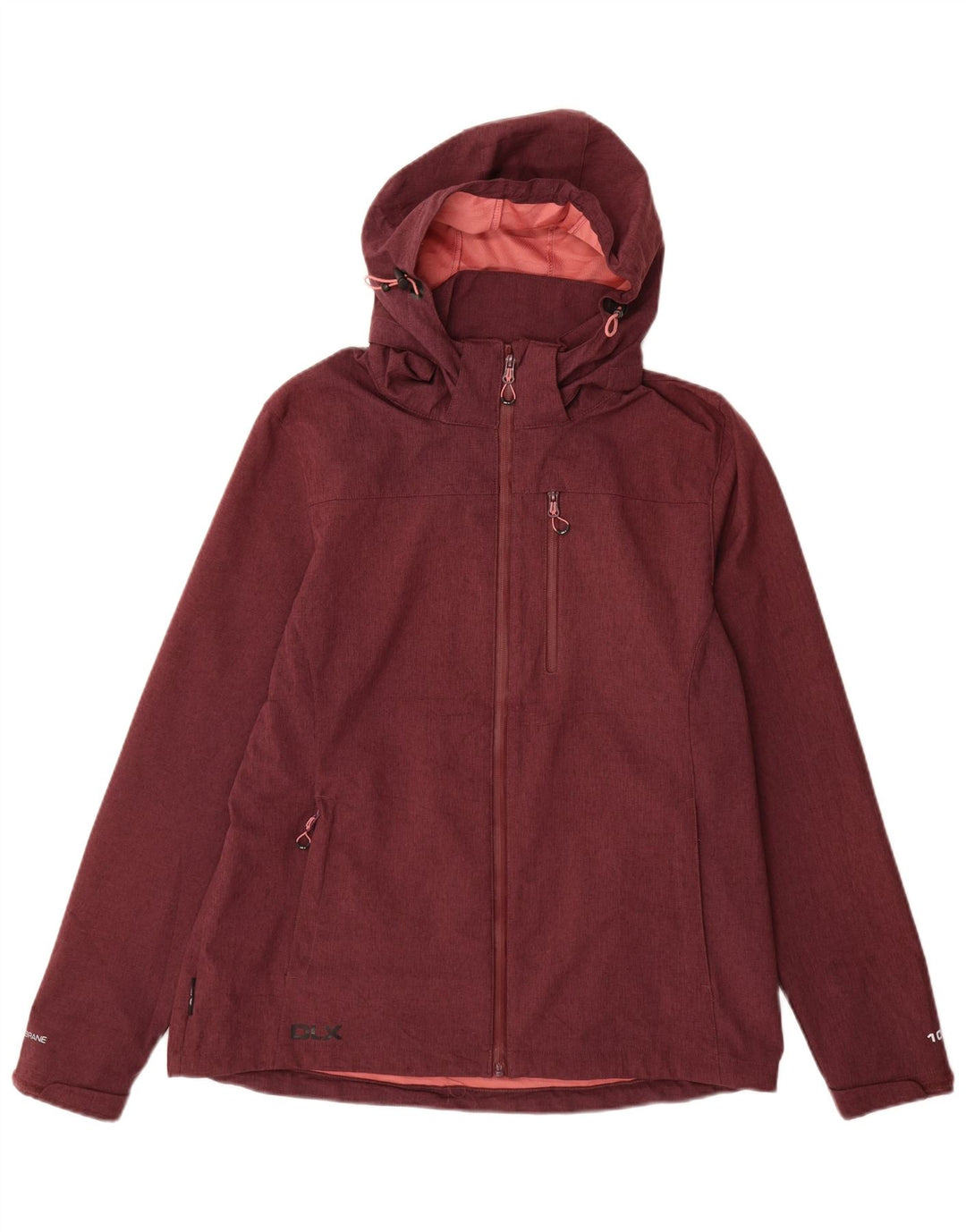Vintage vindjakkejakke med hætte til kvinder UK 16 Large Burgundy Polyester