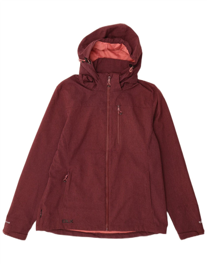 Vintage vindjakkejakke med hætte til kvinder UK 16 Large Burgundy Polyester