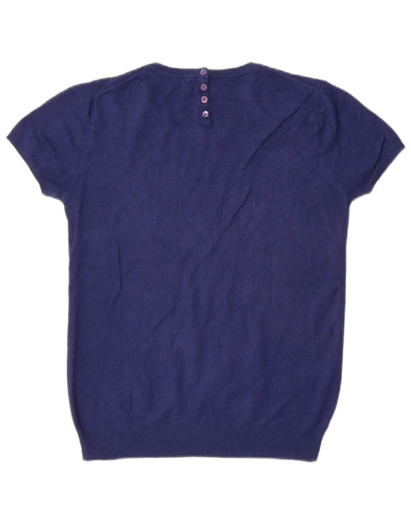 Zara Dame Kortærmet Jumper Sweater med rund hals UK 12 Medium Navy Blue