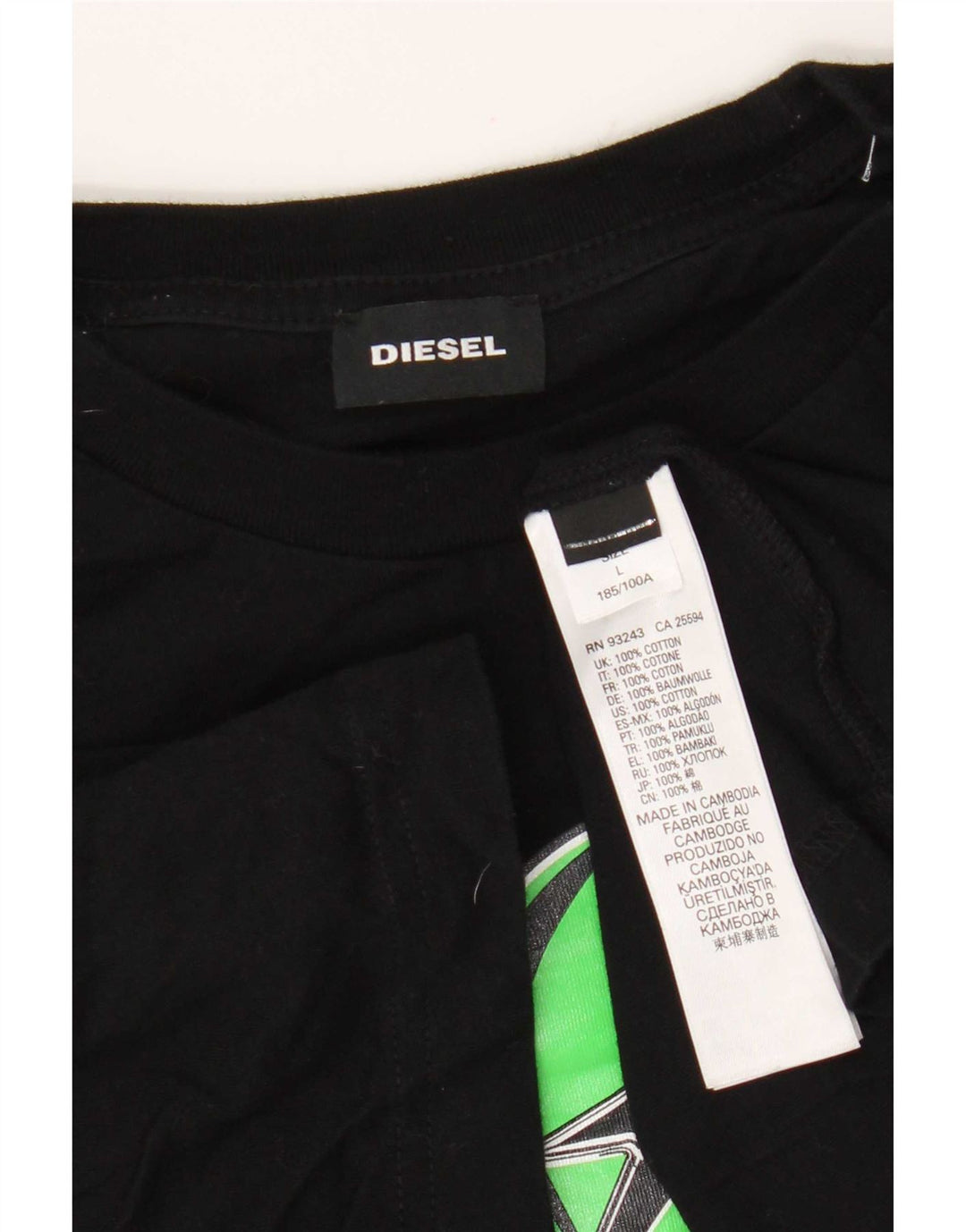 Diesel Herre Grafisk T-Shirt Top Stor Sort Bomuld