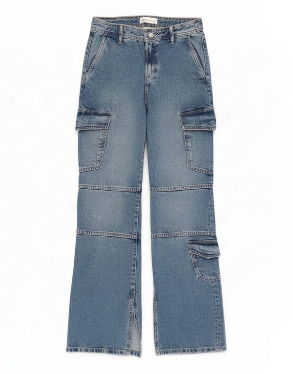 Zara Dame Cargo Straight Jeans EU 34 2XS W28 L31 Blå