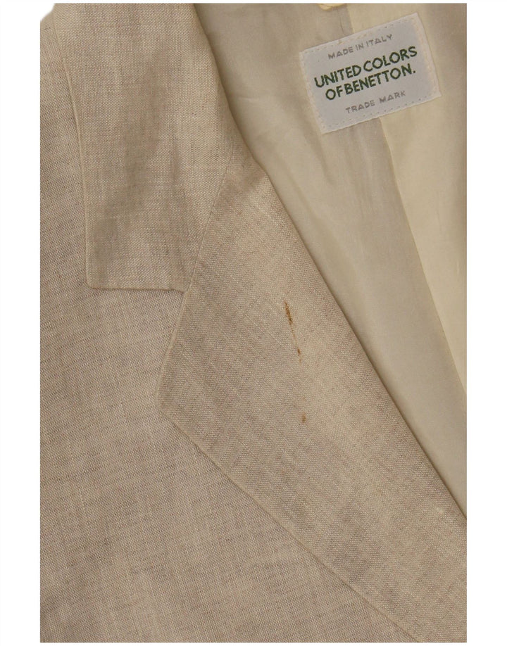 Benetton Dame 2 Button Blazer Jacket IT 40 Small Beige Linen