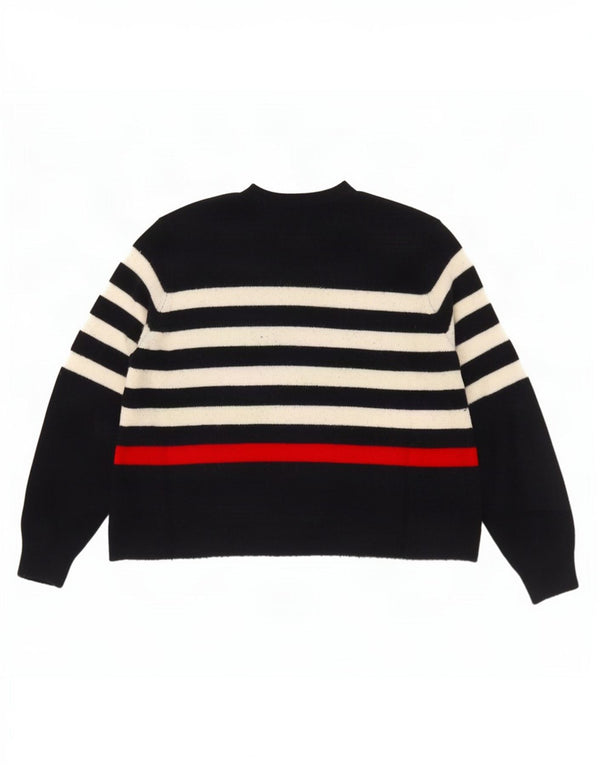 Zara Womens Crop Turtle Neck Jumper Sweater UK 14 Medium Navy Blue Striped