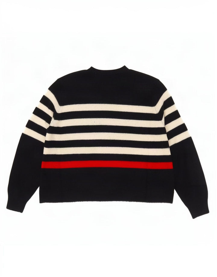 Zara Womens Crop Turtle Neck Jumper Sweater UK 14 Mellem marineblå stribet