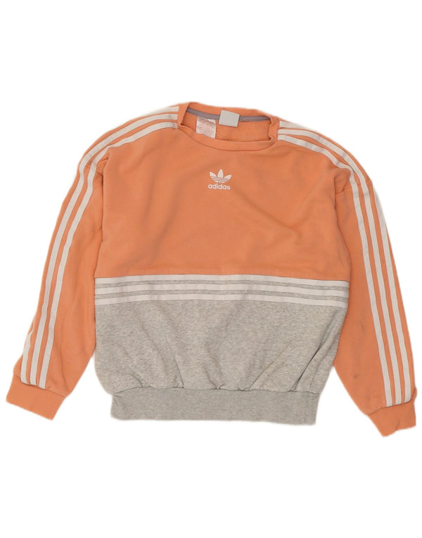 ADIDAS Dame Sweatshirt Jumper UK 12 Medium Orange Colourblock Bomuld
