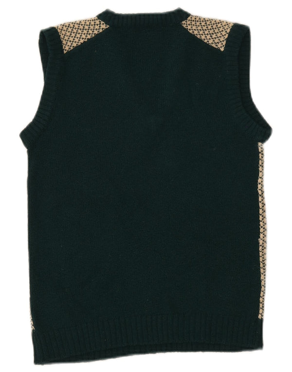 VINTAGE Dame Crop Vest Tank Top UK 4 XS Green Fair Isle