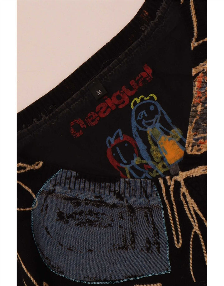 Desigual kvinders abstrakt mønster V-hals sweater UK 12 Medium Sort