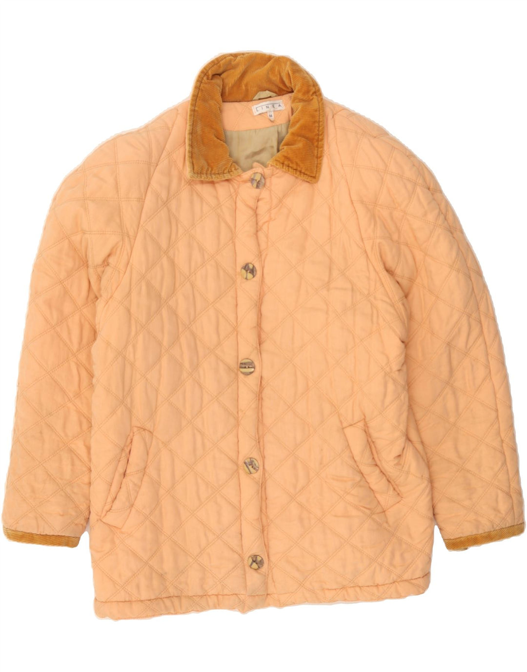 VINTAGE Womens Quilted Jacket UK 14 Large Orange Modal Vintage Vintage and Second-Hand Vintage from Messina Hembry 