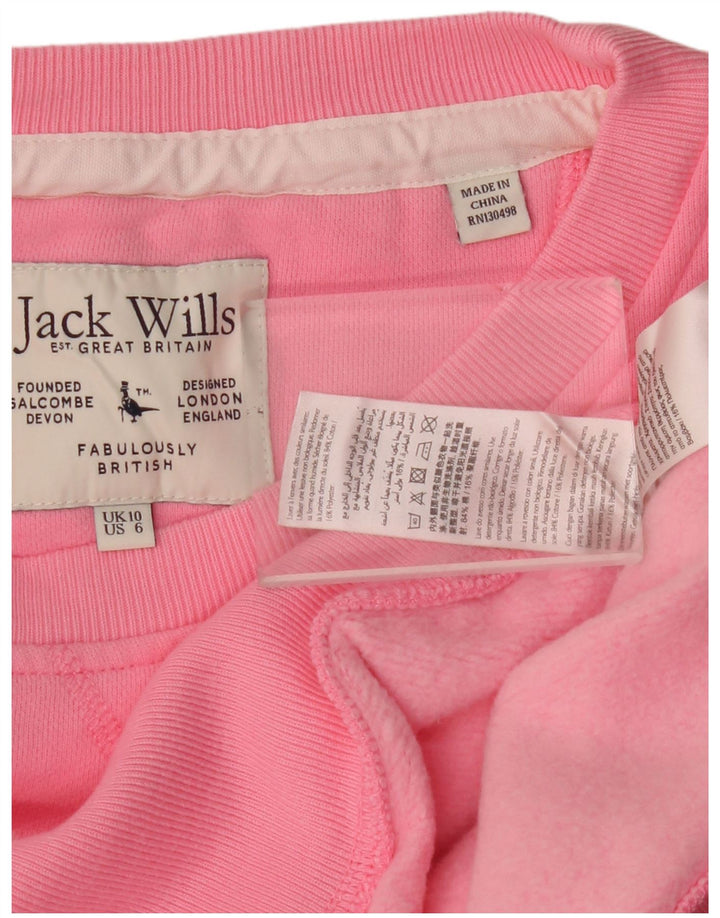 Jack Wills Womens Crop Oversized Sweatshirt Jumper UK 10 Small Pink Bomuld