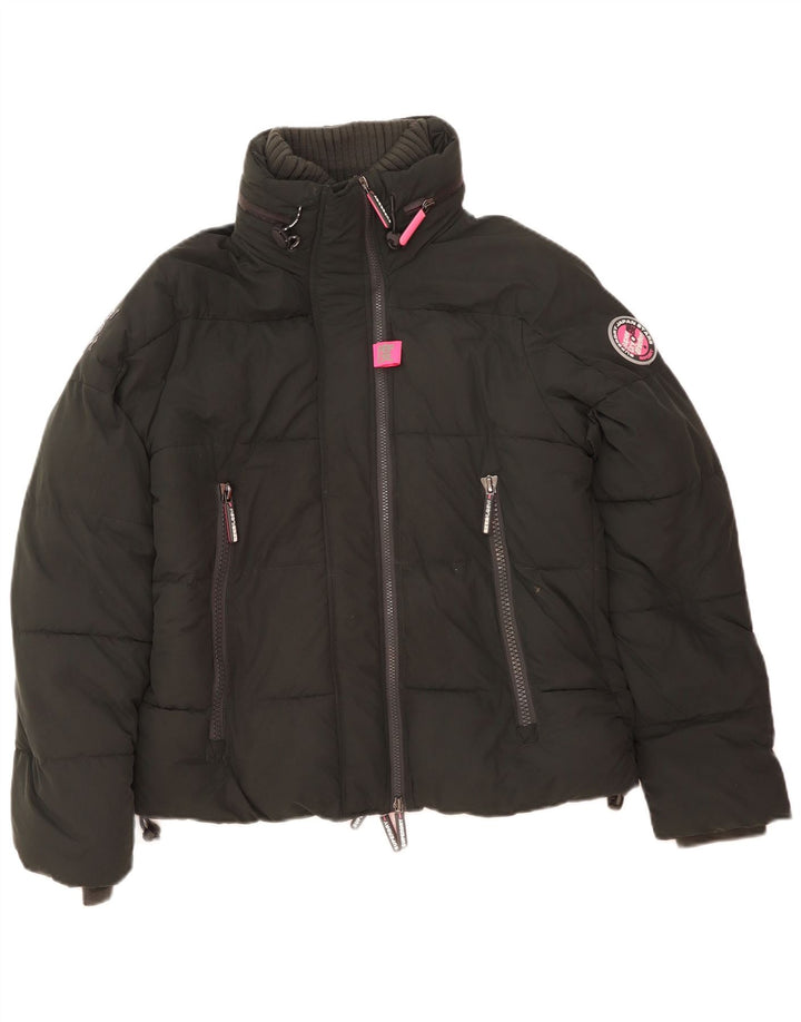 Superdry grafisk polstret hættejakke til kvinder UK 16 Stor grøn polyester