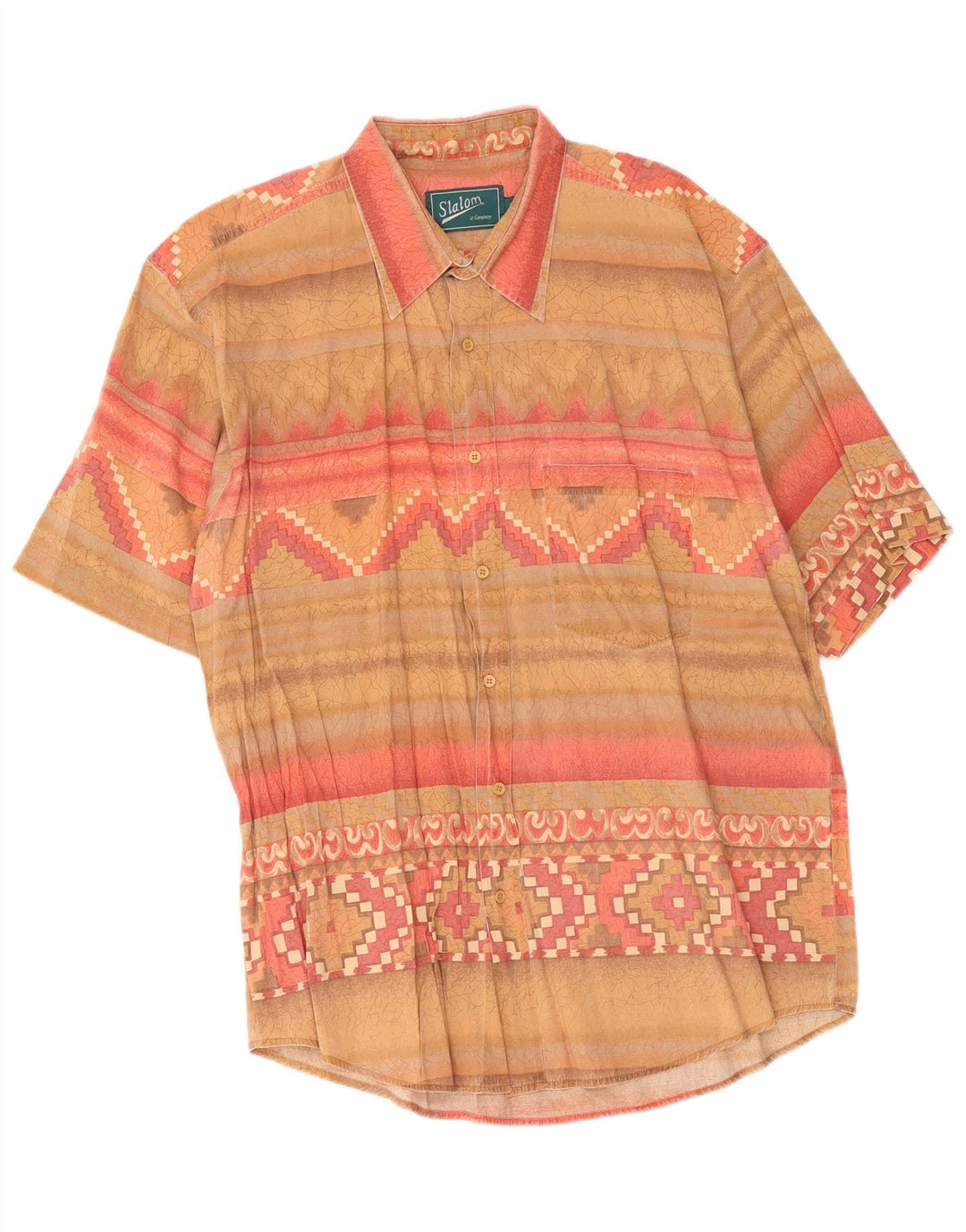 Vintage kortærmet herreskjorte XL Beige Geometrisk