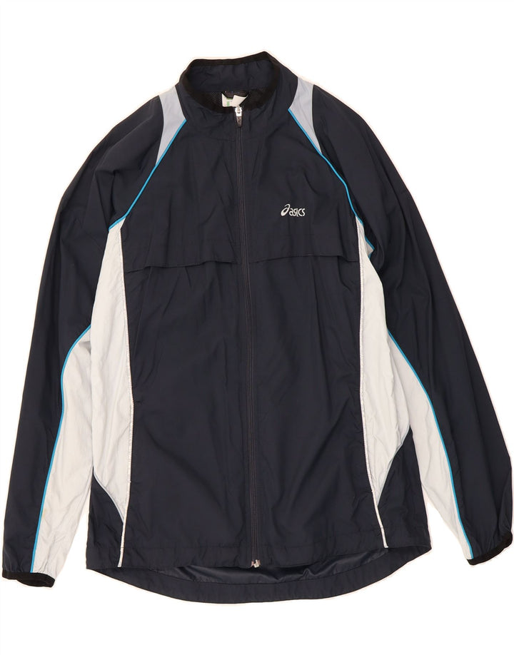 ASICS Womens Rain Jacket UK  14 Medium Navy Blue Colourblock Polyamide Vintage Asics and Second-Hand Asics from Messina Hembry 