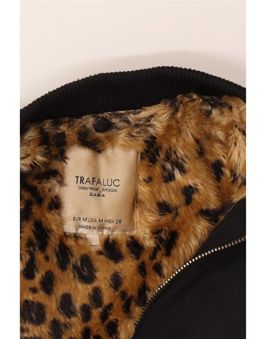 Zara Sherpa Bomber Jacket UK 14 Medium Sort Polyester til kvinder
