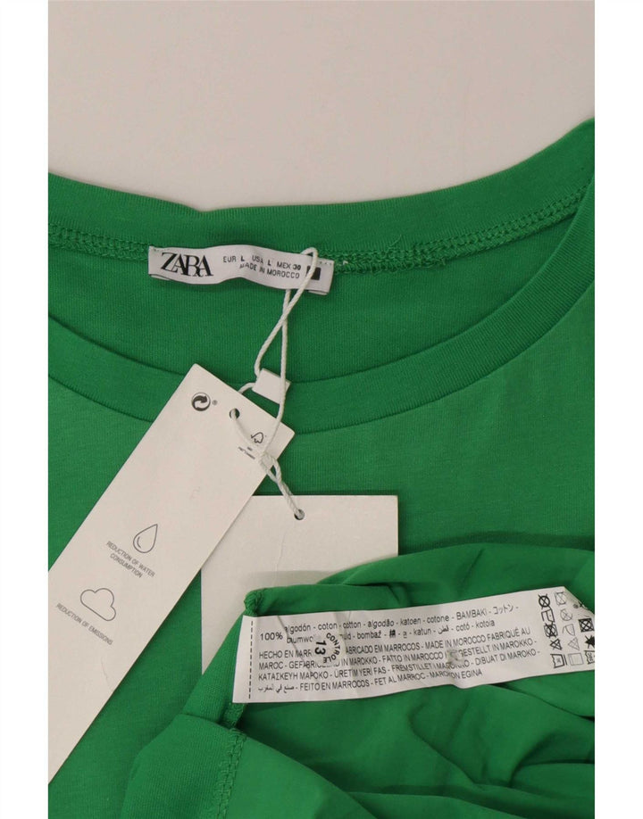 Zara Dame Bluse Top UK 16 Stor Grøn Bomuld