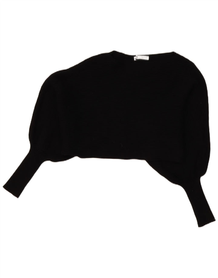 Zara Womens Oversized Crop Batwing Top Langærmet UK 14 Medium Black