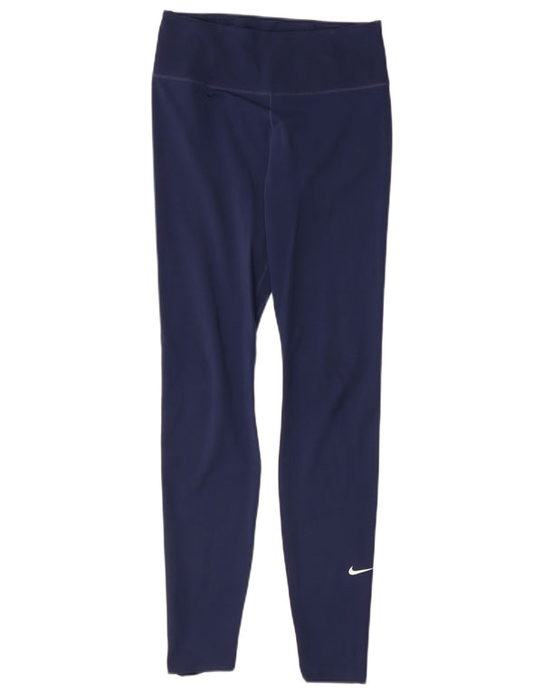 NIKE Dame Dri Fit Leggings UK 10 Small Navy Blue Polyester