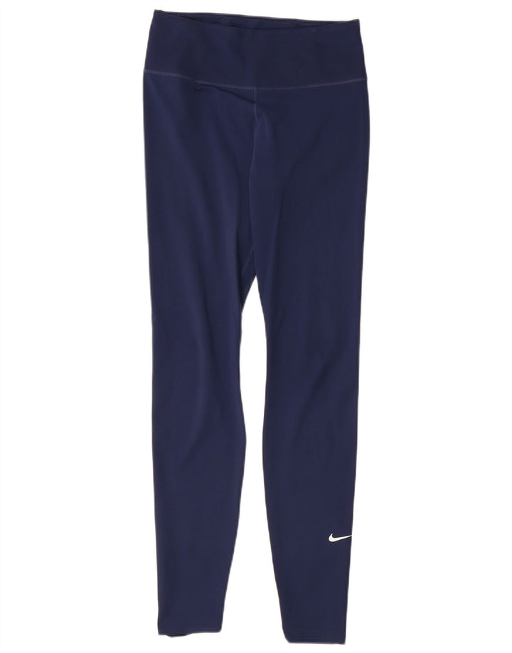 NIKE Dame Dri Fit Leggings UK 10 Small Navy Blue Polyester